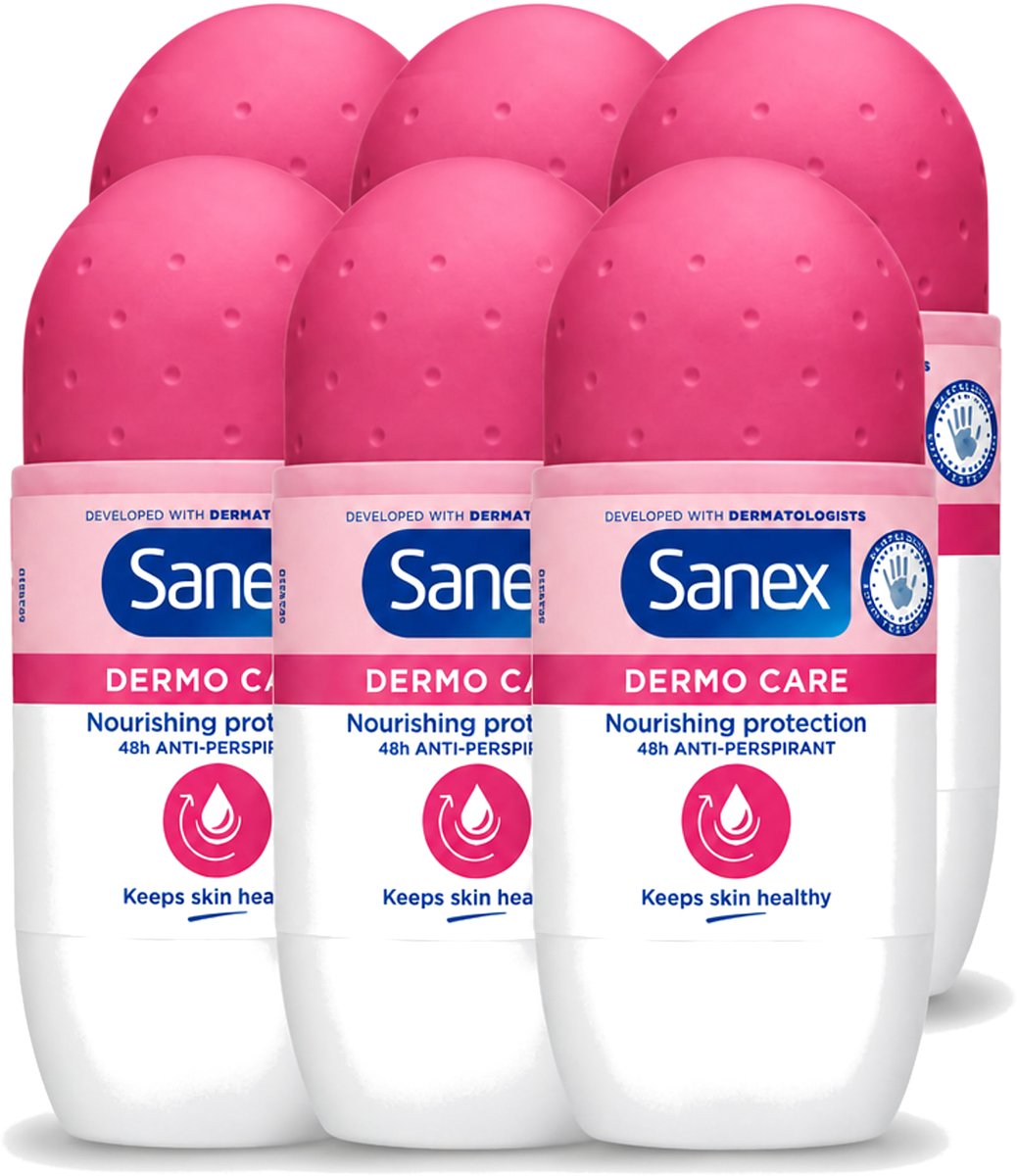 6 x Sanex – Deodorant Roller – Dermo Care 48H Antiperspirant - 50 ml - Voordeelverpakking - 6 stuks