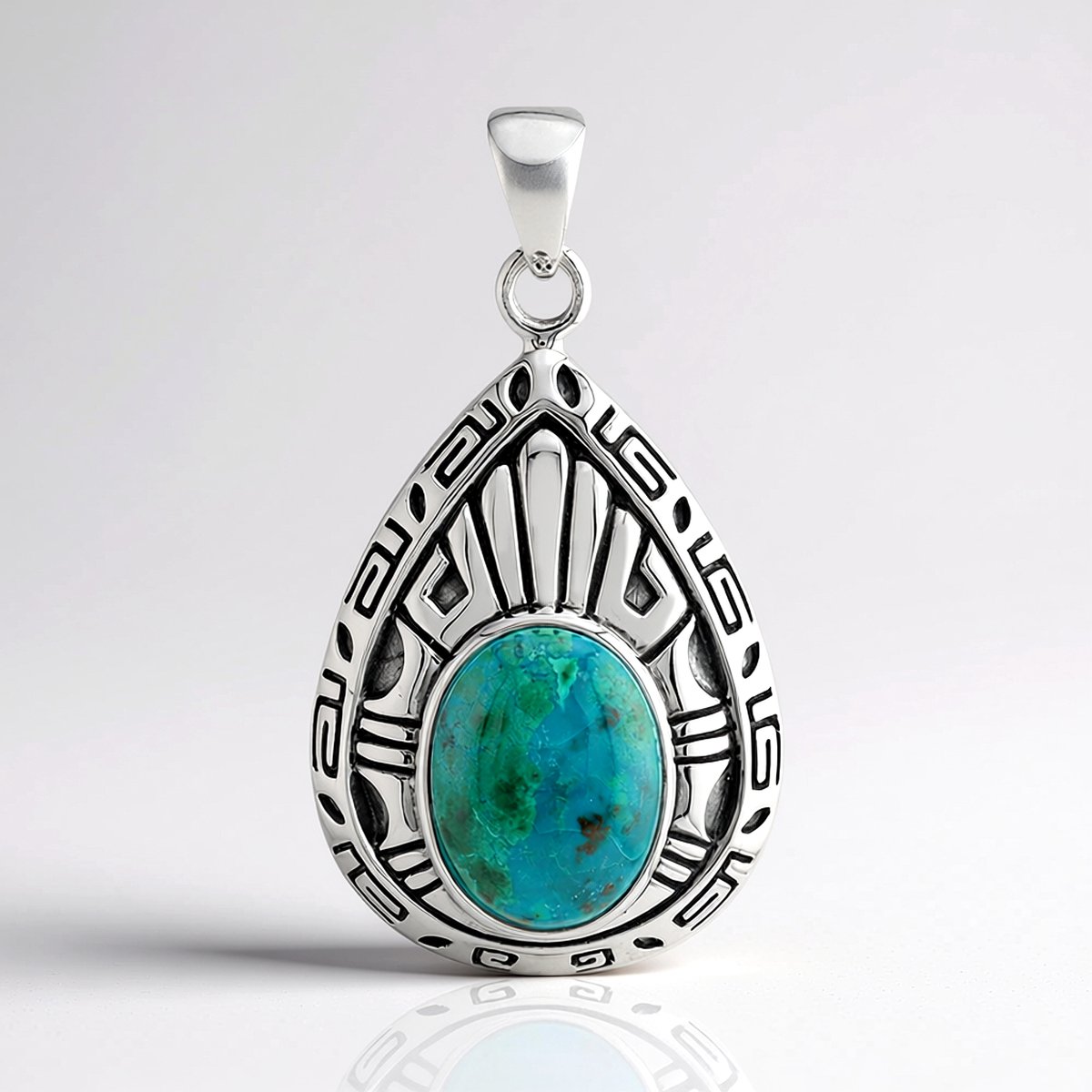 Cavill - Zilveren hanger met 925 sterling zilver - 6,606 ct Chrysokoll ovale cabochon uit Zuid-Afrika - Handgemaakt, modern design, duurzaam