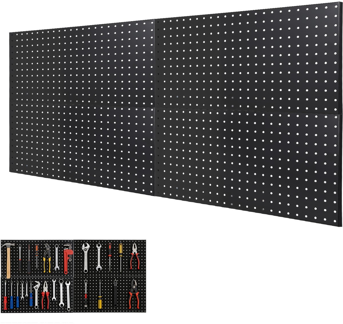 HoerFuriy - Stalen Pegboard Wandorganizer - Gepoedercoat Zwart - Geperforeerd Gereedschapswandpaneel voor Garage - Werkplaats en Hobbyruimte - 4 Gaatjesborden