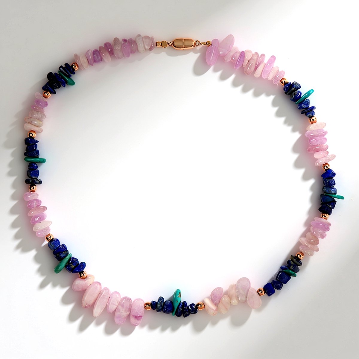Cavill - Zilveren ketting 925 Sterling Zilver Roségoud Verguld - Lapis Lazuli 71.82 ct & Turkoois 8.69 ct - Blauwe Edelsteensieraad voor Dames