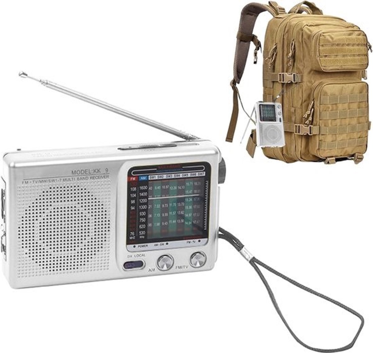 Draagbare radio - AM FM-ontvanger - Voor noodgevallen en kamperen - Brede luidspreker - 14 x 8 x 3 cm - Grijs