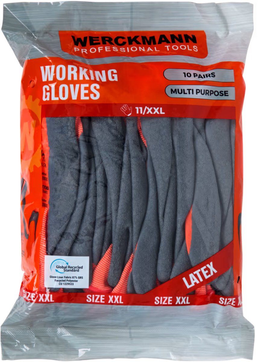 10 paar Werckmann Werkhandschoenen Maat XXL - Met anti-slip grip