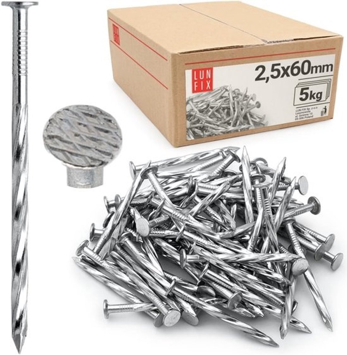 Houtschroefspijkers - Draadpennen en twistspijkers - Voor het bevestigen van houtconstructies - Gegalvaniseerde draadstructuur - 25 x 60 mm - Zilver