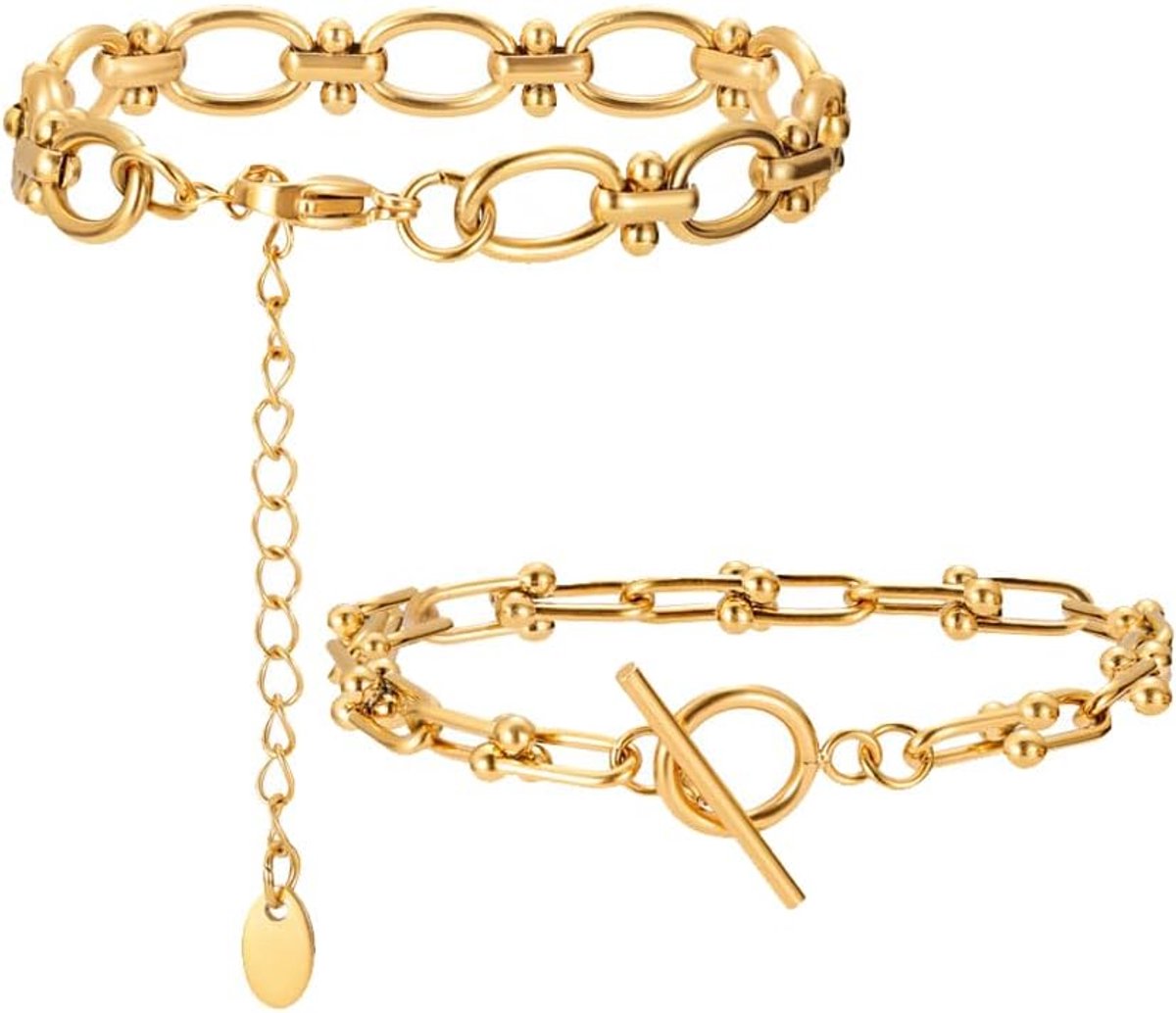 2 armbanden voor dames, roestvrij staal, stapelbaar, verstelbaar, sieraden voor de pols, accessoires voor dagelijks - ShopVlot