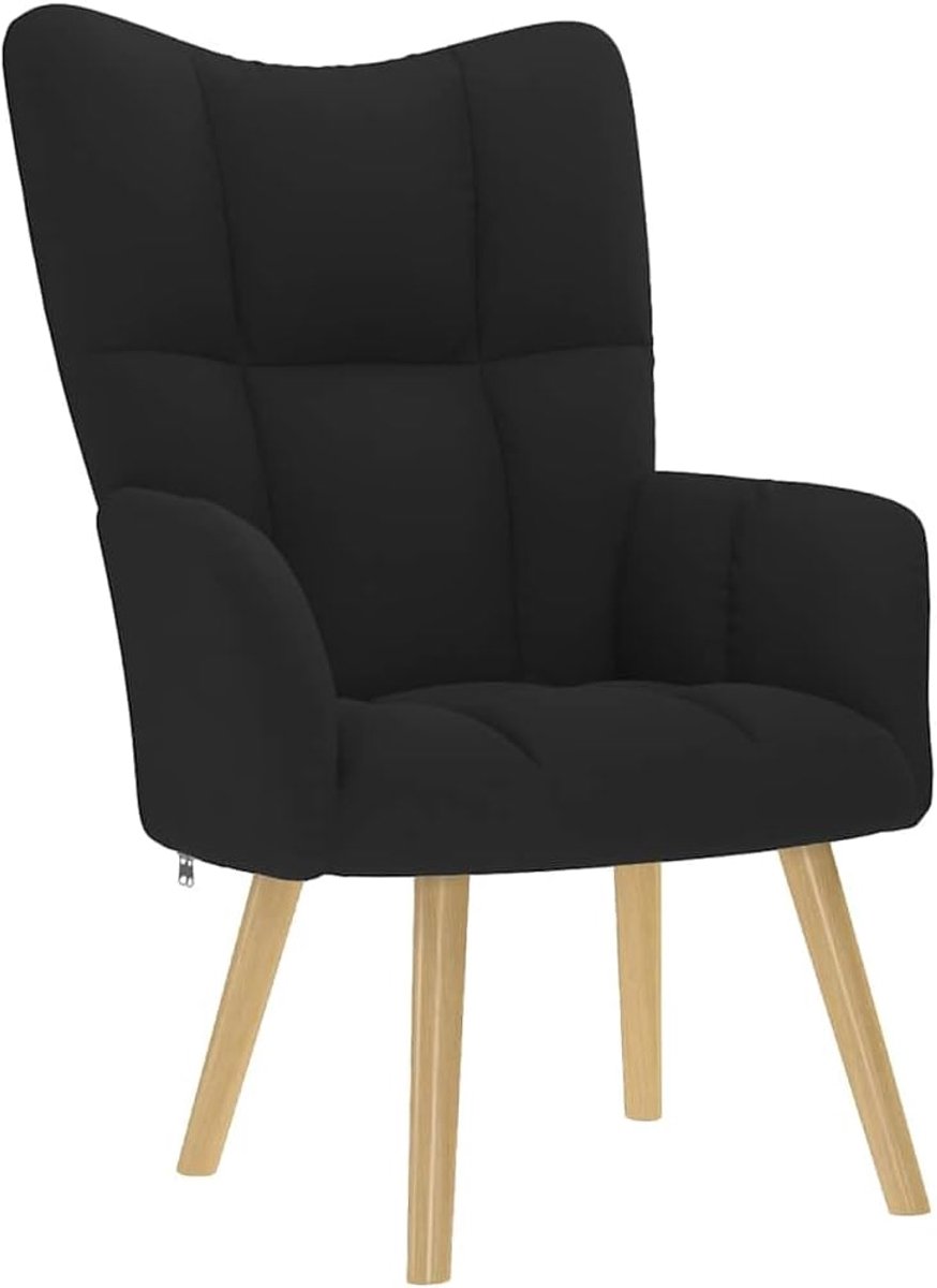 Relaxstoel voor de woonkamer, moderne loungestoel van stof met stabiele hout-metalen constructie, comfortabele afzonderlijke stoel, gestoffeerde stoel voor kantoor en lounge, zwart