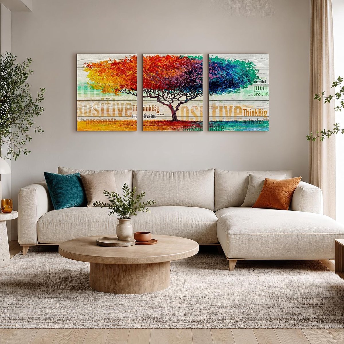 Canvas Wandkunst, Moderne Lijstloze Afbeeldingen, Set van 3 Levensboom Schilderijen, Esthetische Kleurrijke Botanische Woondecoratie voor Woonkamer Slaapkamer Tuin Gang Kantoor 50x70 cm — cadeau in Wonen & Interieur - foto 2