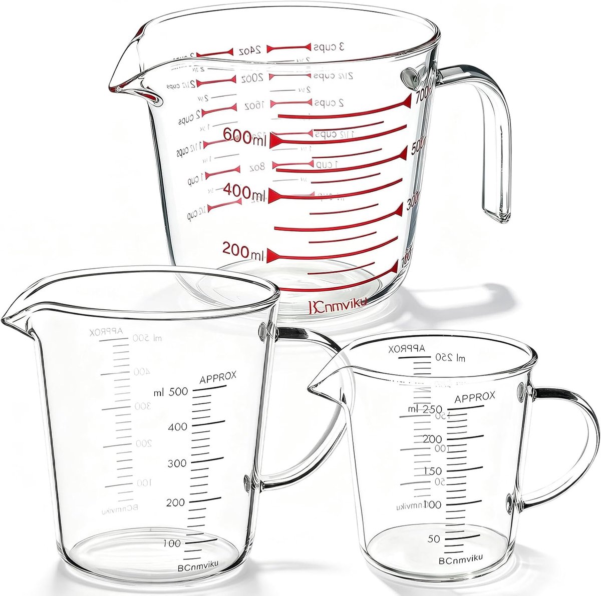 Maatbeker, 250 ml + 500 ml + 700 ml maatbeker van glas, hoge weerstand gehard glas, borosilicaatglas, voor keuken en - ShopVlot