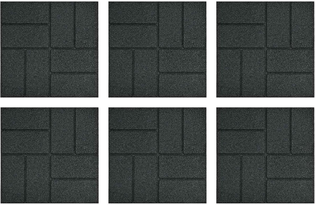 Set van 6 trapstenen, 40,5 x 40,5 x 2 cm, van rubber, antislip, voor tuin, terras en gazon, zwart