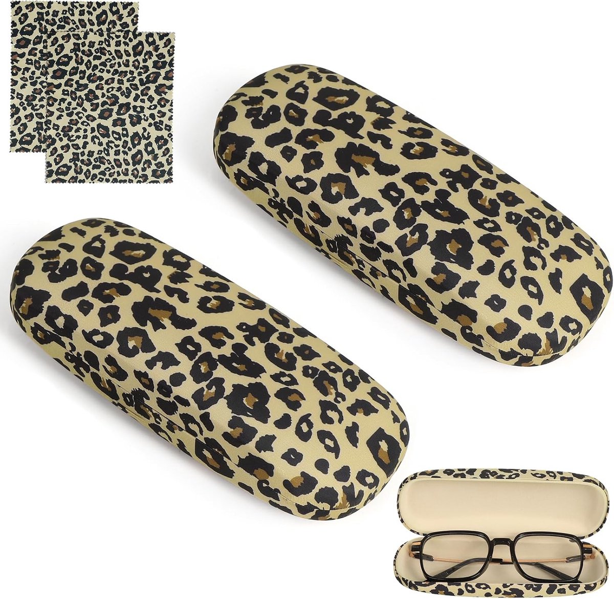 Brillenkoker hardcase - 2 stuks luipaardpatroon - met reinigingsdoek - ideaal voor reizen - ShopVlot