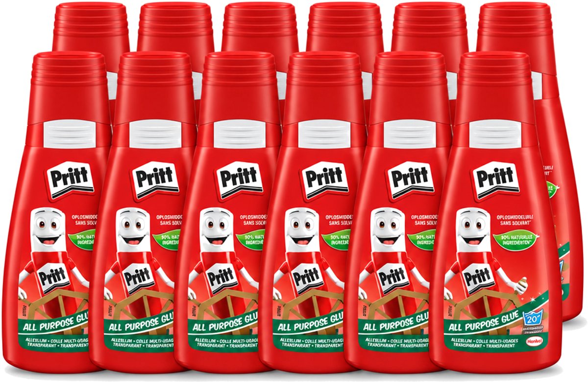 12 x Pritt - Alleslijm - Uitwasbaar - 90% Natuurlijke Ingrediënten - 100g - Voordeelverpakking - 12 stuks