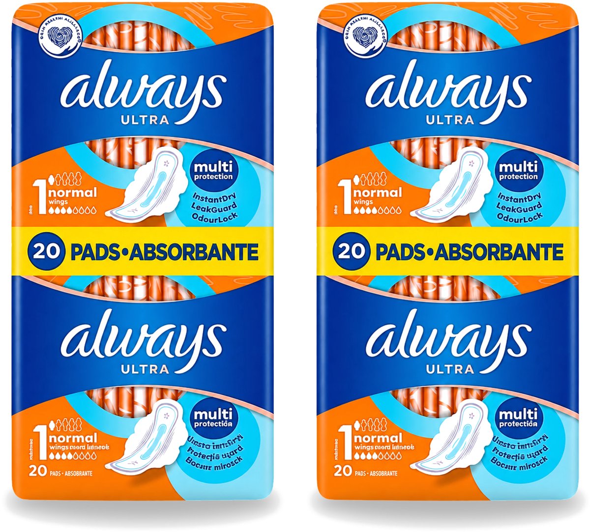 2 x Always Ultra - Maandverband - Met Vleugels - Duo Verpakking - 20 Maandverbandjes - Voordeelverpakking - 2 stuks