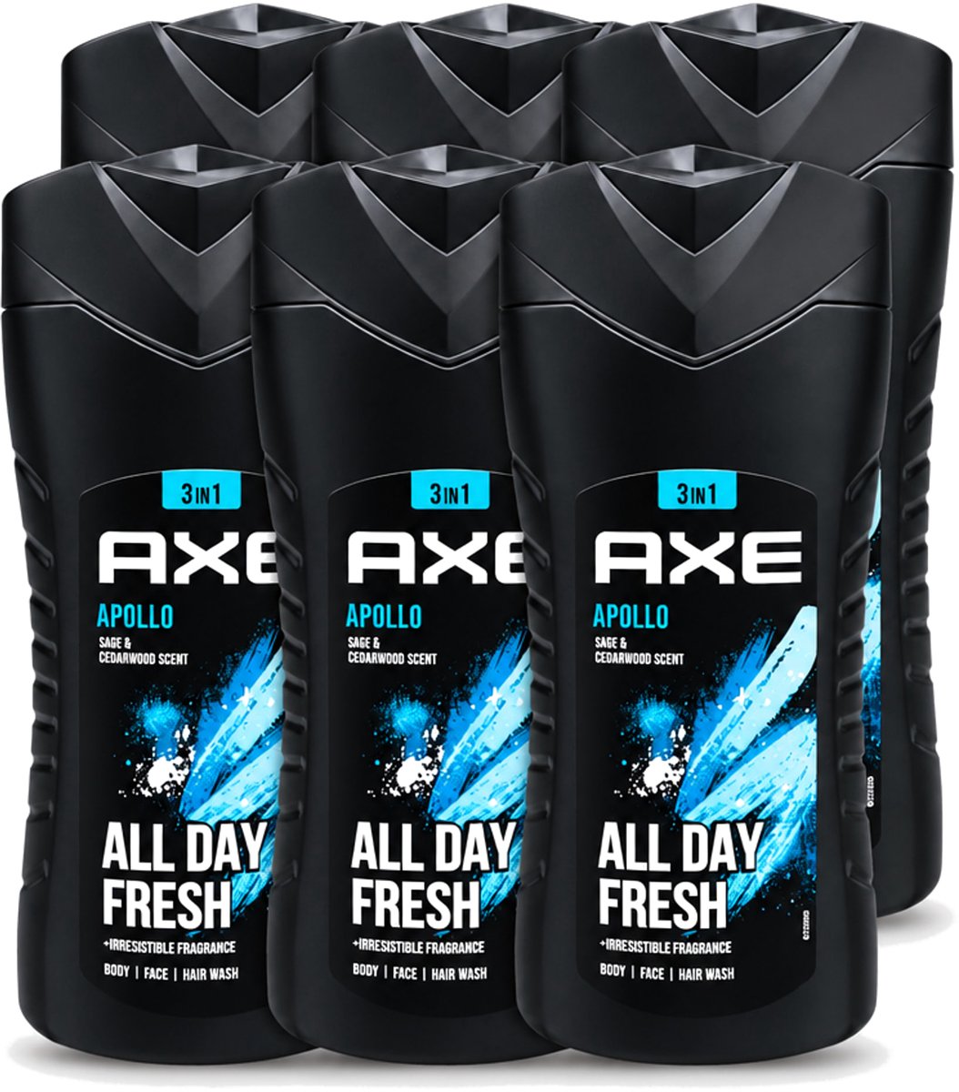 6 x Axe - 3-in-1 Douchegel - Apollo - Sage & Cedarwoord - All Day Fresh - 400 ml - Voordeelverpakking - 6 stuks