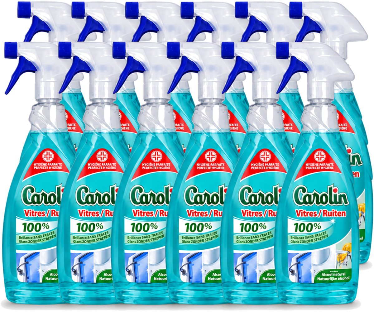 12 x Carolin - Glas- en Ruitenreiniger - Met Natuurlijke Alcohol - 650 ml - Voordeelverpakking - 12 stuks