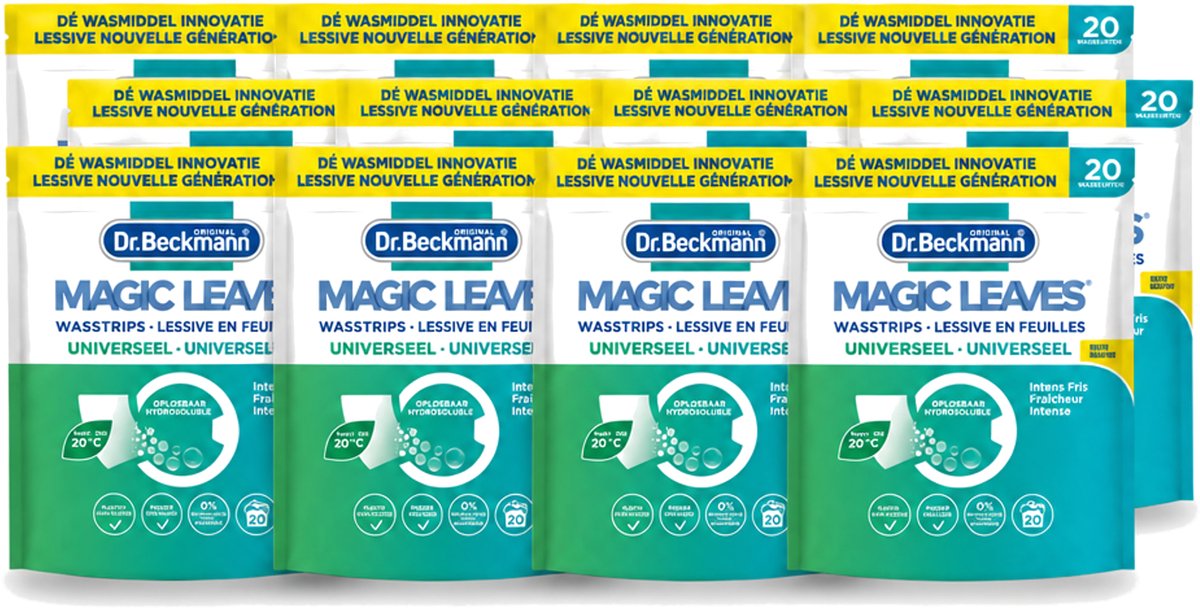 12 x Dr. Beckmann - Magic Leaves Universeel - Wasstrips - Witte en Gekleurde Was - 20 Wasbeurten - Voordeelverpakking - 12 stuks