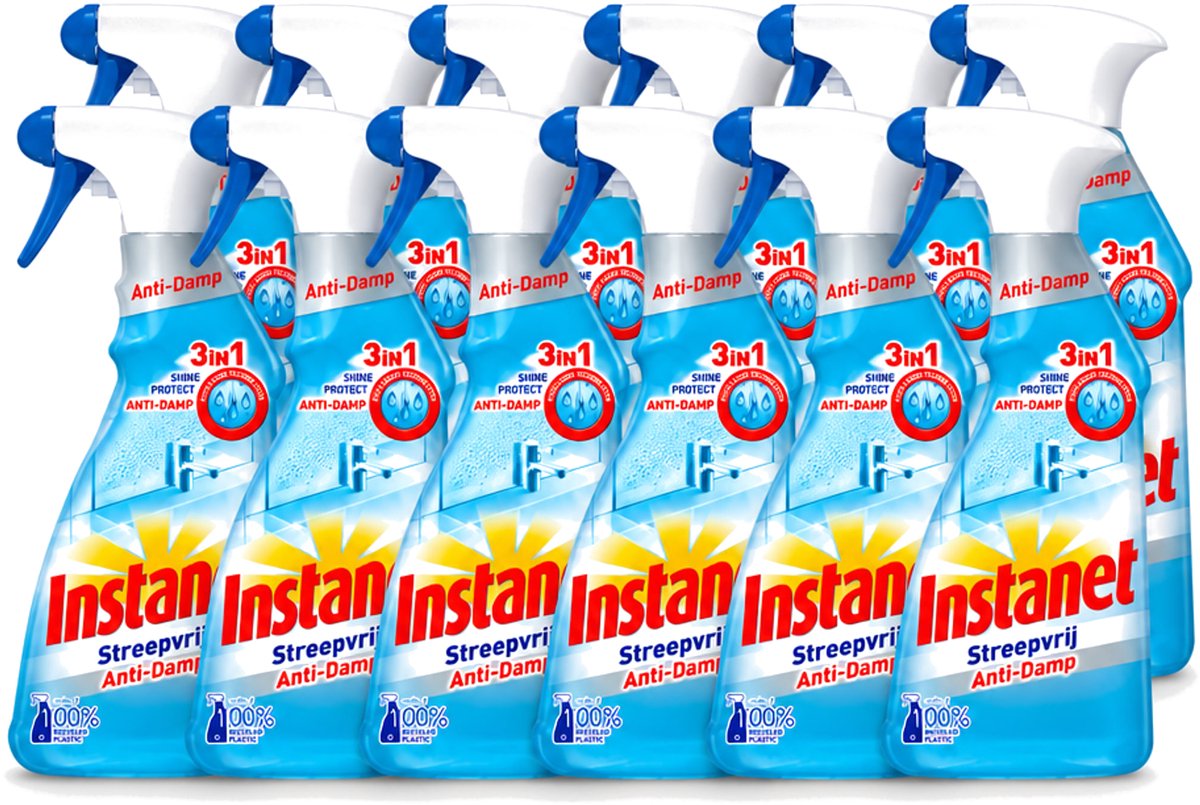 12 x Instanet - Schoonmaakspray - Anti-Damp - Streepvrij - 3in1 - 500 ml - Voordeelverpakking - 12 stuks