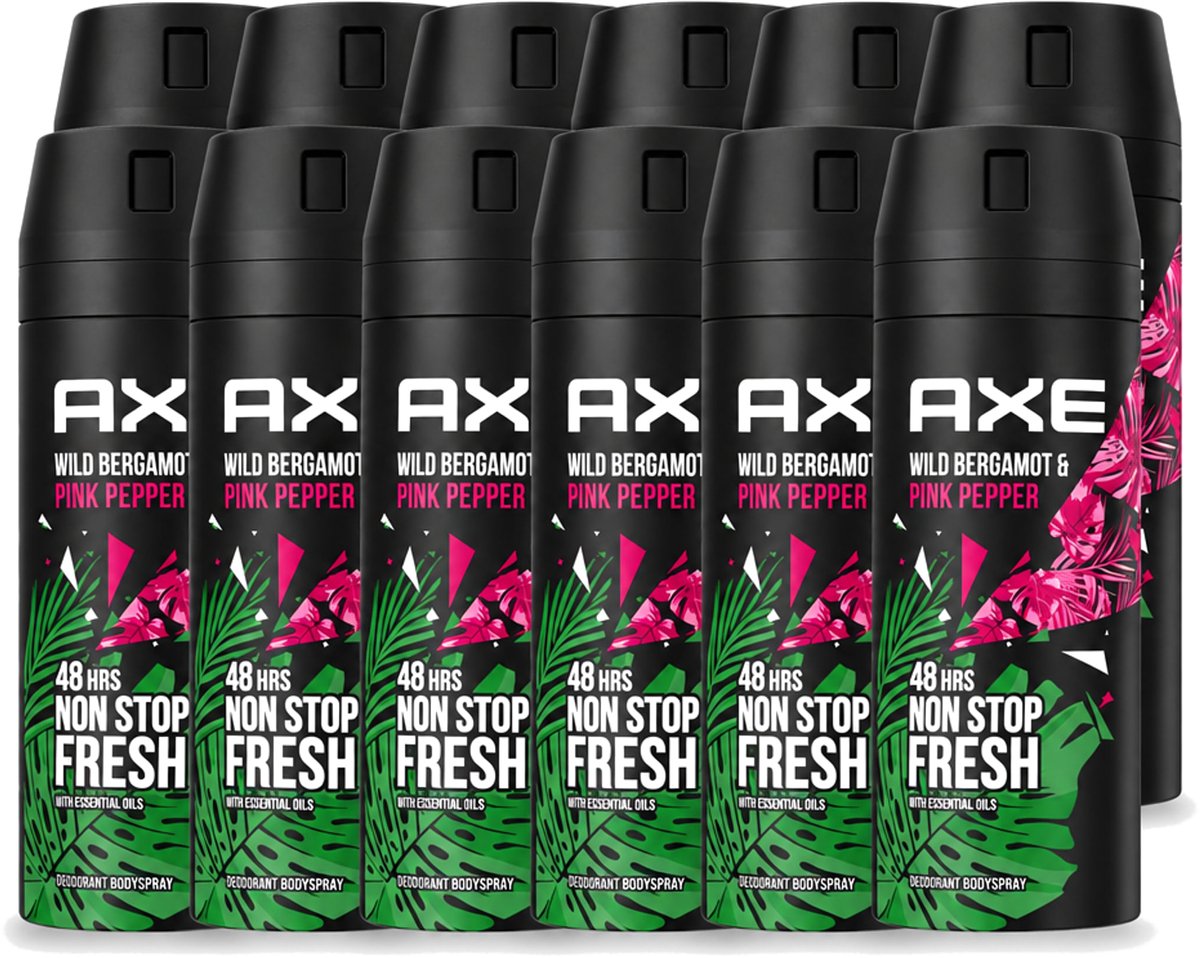 12 x Axe - Deodorant Bodyspray - 48hrs Fresh - Wild Bergamot & Pink Pepper - 150 ml - Voordeelverpakking - 12 stuks
