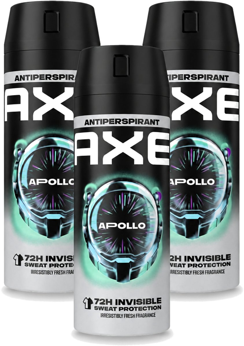 3 x Axe - Deodorant Spray - 72hrs Anti Sweat - Apollo - 150 ml - Voordeelverpakking - 3 stuks
