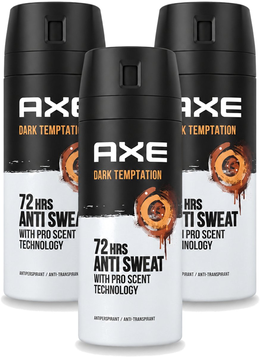 3 x Axe - Deodorant Spray - 72hrs Anti Sweat - Dark Temptation - 150 ml - Voordeelverpakking - 3 stuks
