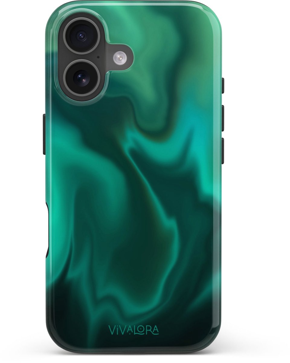 VivaLora Tough Telefoonhoesje iPhone 17 met MagSafe - Northern Lights Print - 2-in-1 Phone Case - Hard Case & Siliconen Backcover - Extra Bescherming - Shockproof Cover - Groen/Blauw