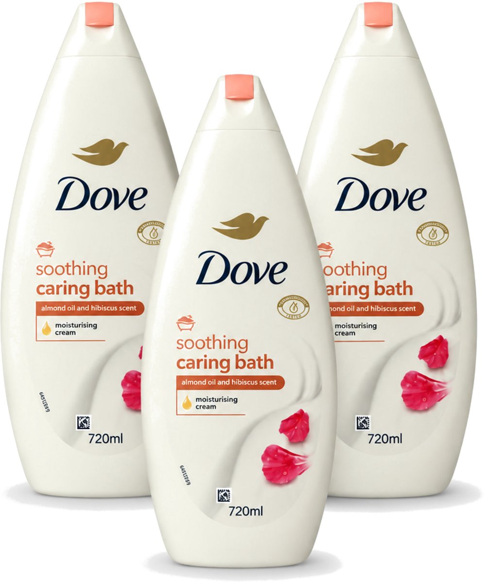 3 x Dove – Badcrème – Soothing Almond Oil & Hibiscus – 720 ml - Voordeelverpakking - 3 stuks