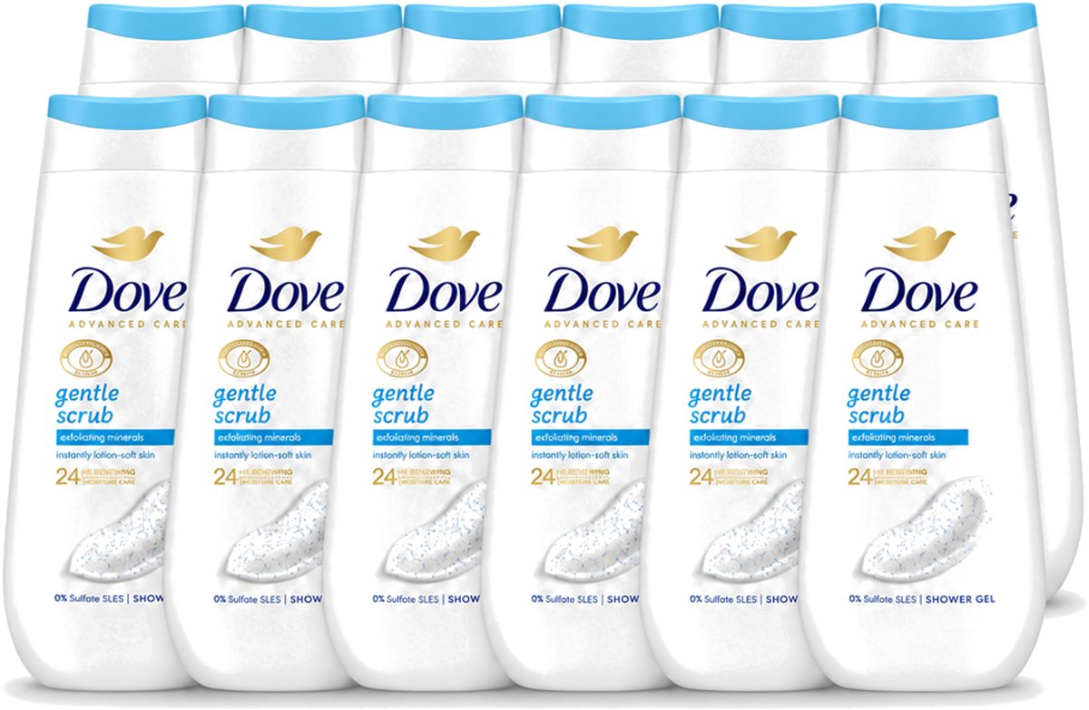 12 x Dove – Douchegel – Advanced Care Gentle Scrub – 225 ml - Voordeelverpakking - 12 stuks