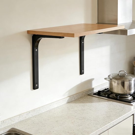 Hoekige Plankhouders, 8 Stuks, 250 x 300 mm, Zwart, Metalen Hoeksteunen voor Planken, Muurbevestiging, DIY Projecten, Stevige Plankondersteuning en Montageaccessoires — afbeelding 4