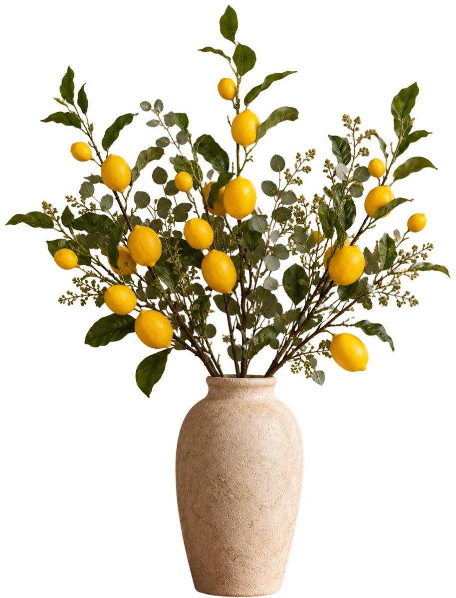 Mica Decorations Kunstplant takken Lemons - 3x - H104 cm - groen/geel - kunststof - lange siertakken - fruit - citroenen - citrus