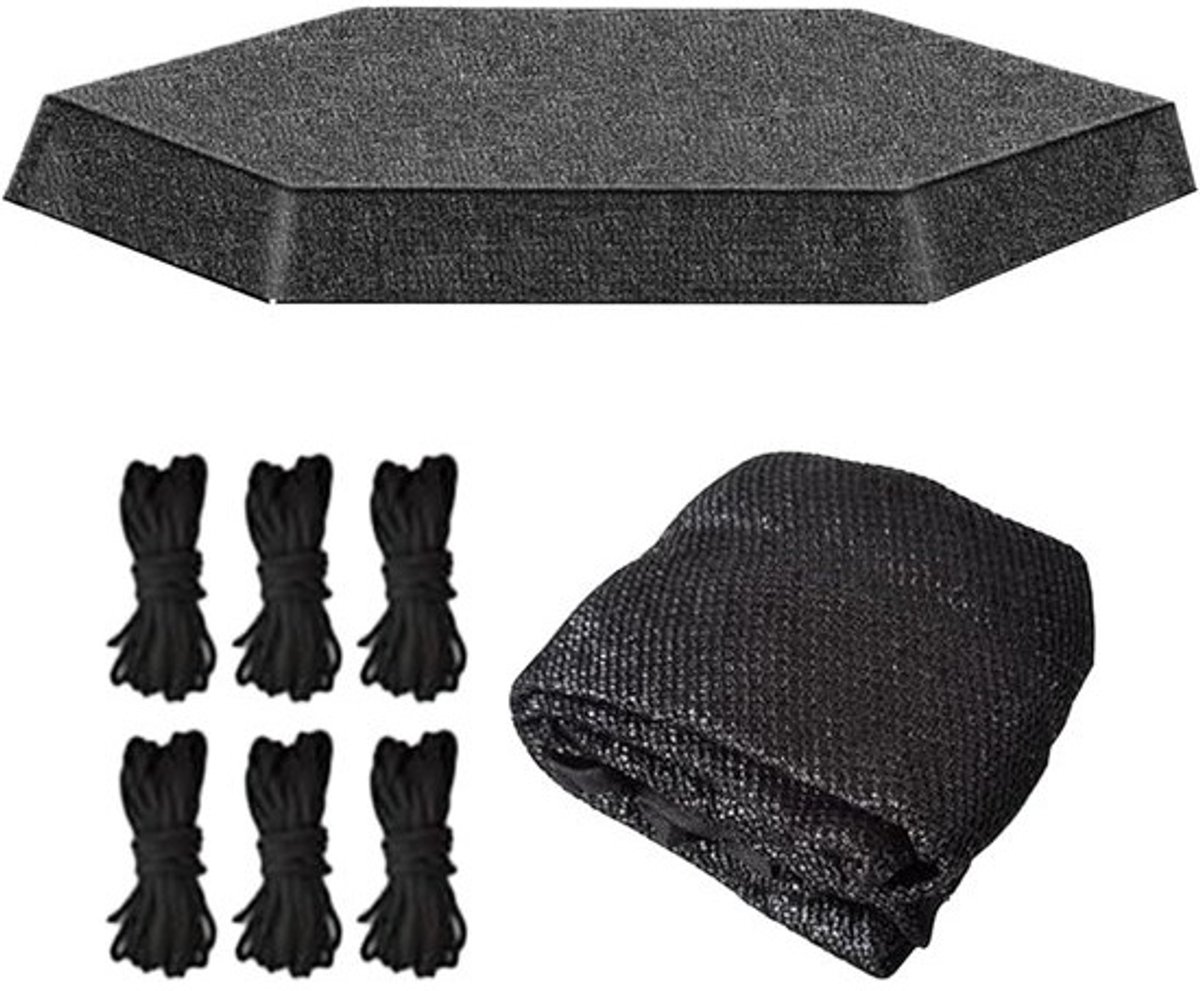 Trampolinekap - Schaduwafdekking voor luifel - Bescherming voor buiten - Scheurbestendig materiaal - 12 voet - 6 polen - Zwart