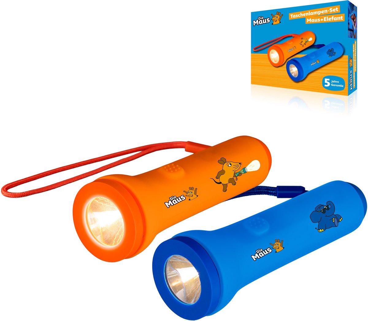 Die Maus - Zaklamp voor kinderen - Set van 2 - Olifant en muis - Blauw en Oranje