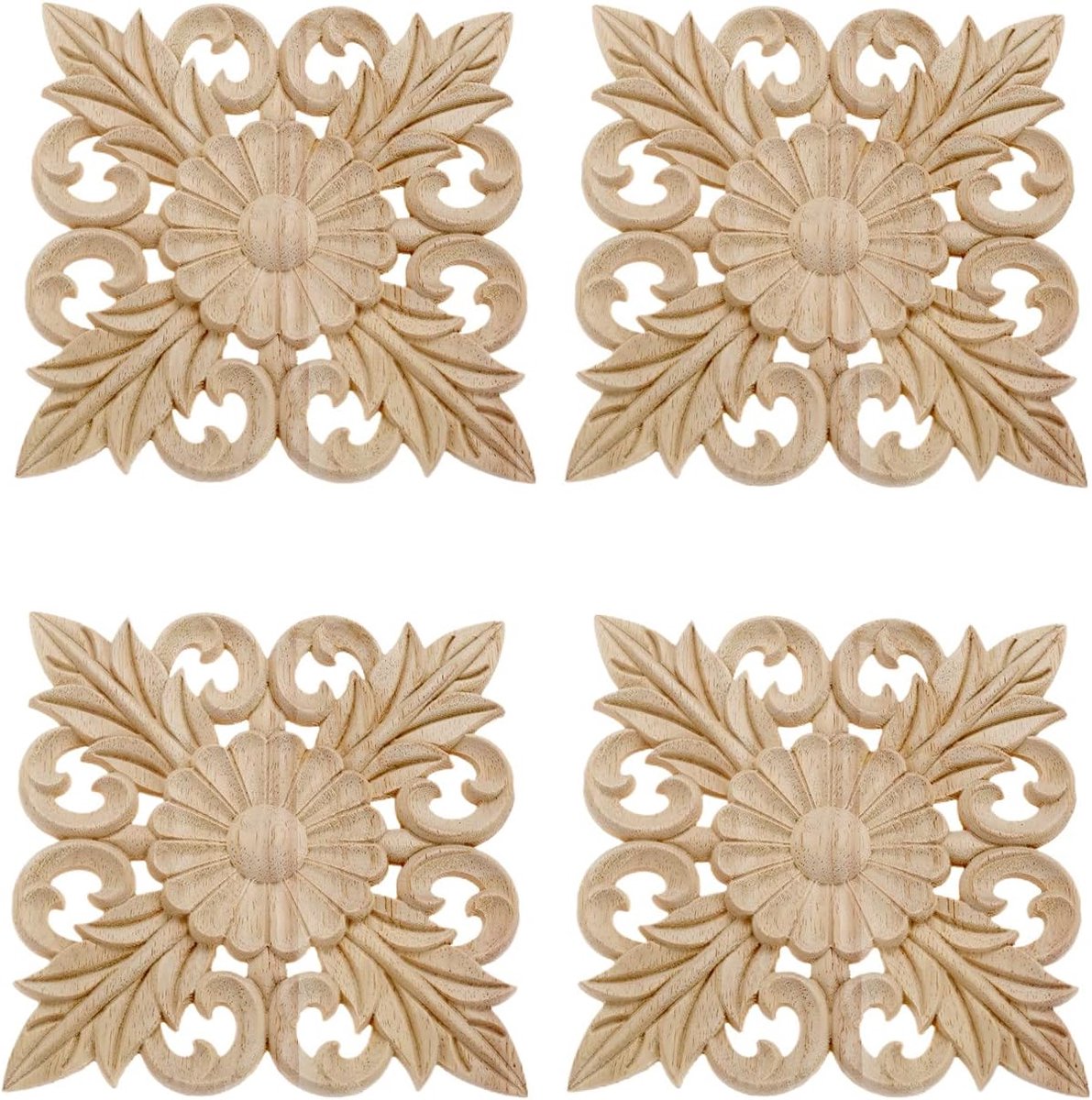 4Pcs Wood Craft Mouldings Carving Ornaments Spindles Flower Basket Carved Woodworking Corner Onlay Applique Decal for - ShopVlot