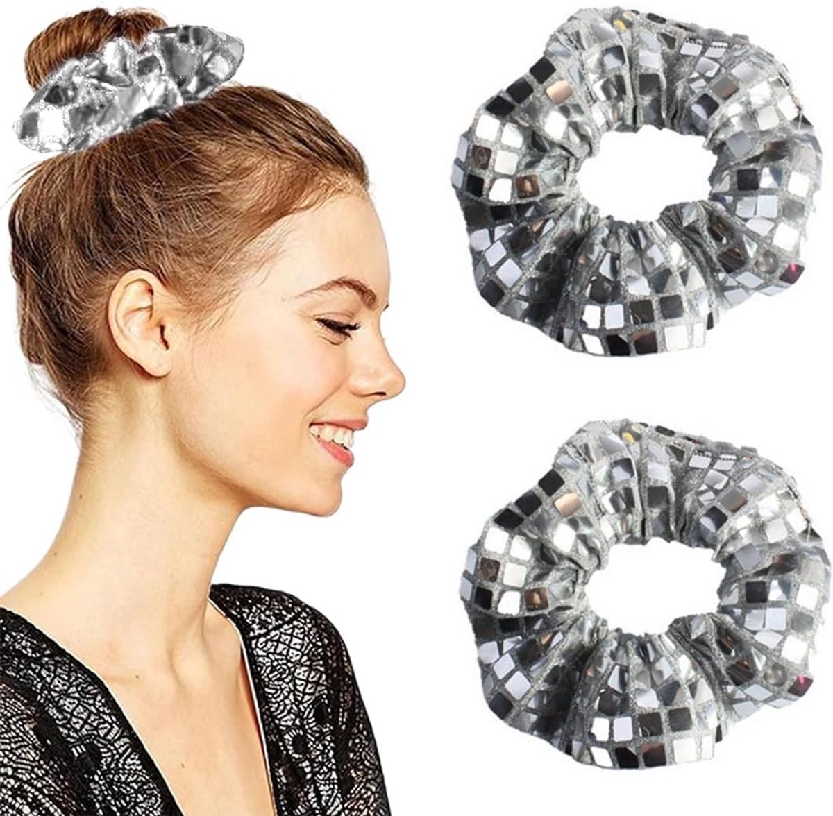 Glitter Hair Bobbles, New Year's Eve, Christmas, Metallic Hair Accessories, Elastic Hair Bands, Silver Ponytail Hair - ShopVlot