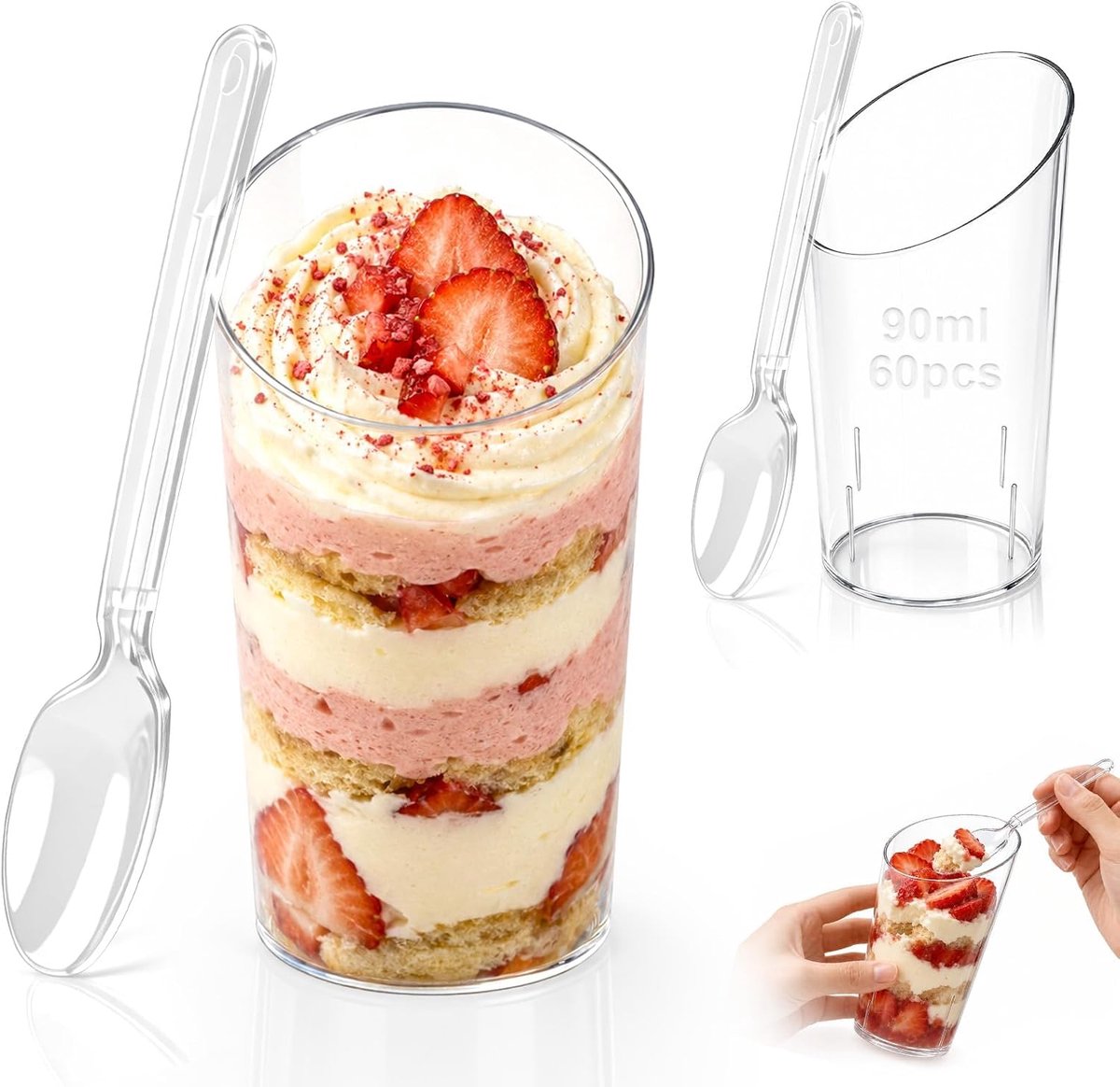 Mbsomnus 60 stuks dessertglazen van kunststof met lepels, 90 ml, ronde - ShopVlot