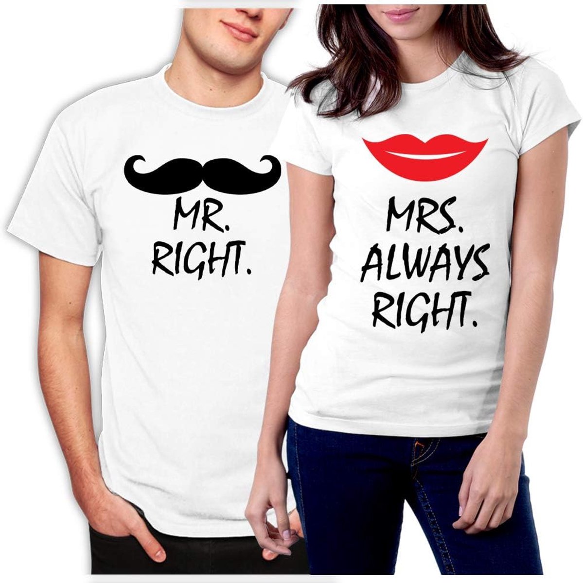 Matching Mr Right Mrs Always Right Couple T-Shirts, White - ShopVlot