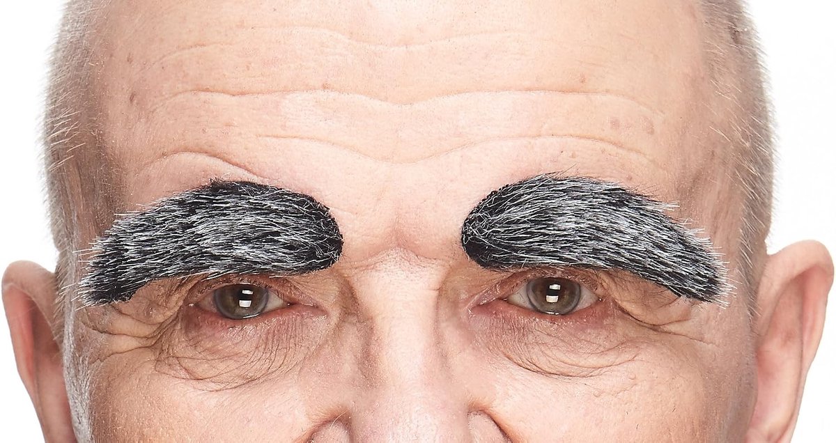 Mustaches Self Adhesive Bushy Eyebrows False Eyebrows Fake Facial Hair Costume Accessories for Adults Black with Grey - ShopVlot
