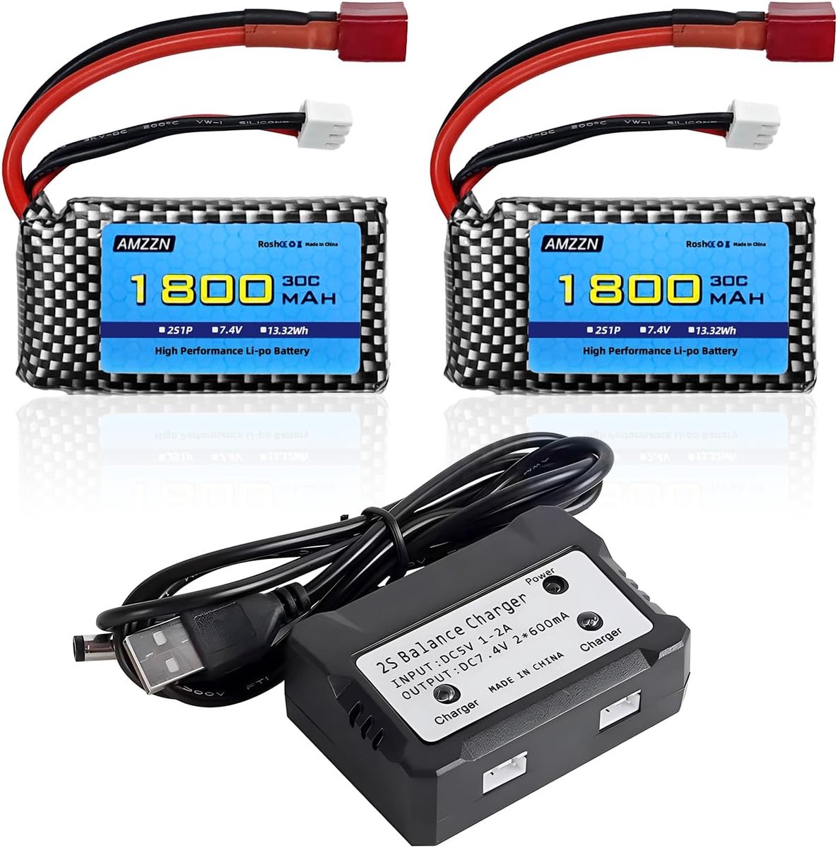 LiPo Battery T 7.4 V 2S 1800 mAh 30C with 2-in-1 Charger for WLTYOS K929-B A959-B 12401 9200 9200E 300E YC200 HM123 - ShopVlot