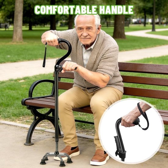 Verstelbare Vouwbare Loopstok voor Senioren met Dubbele Handgrepen, Lichtgewicht en Ergonomisch Ontwerp, Stabiliteit en Comfort — afbeelding 4