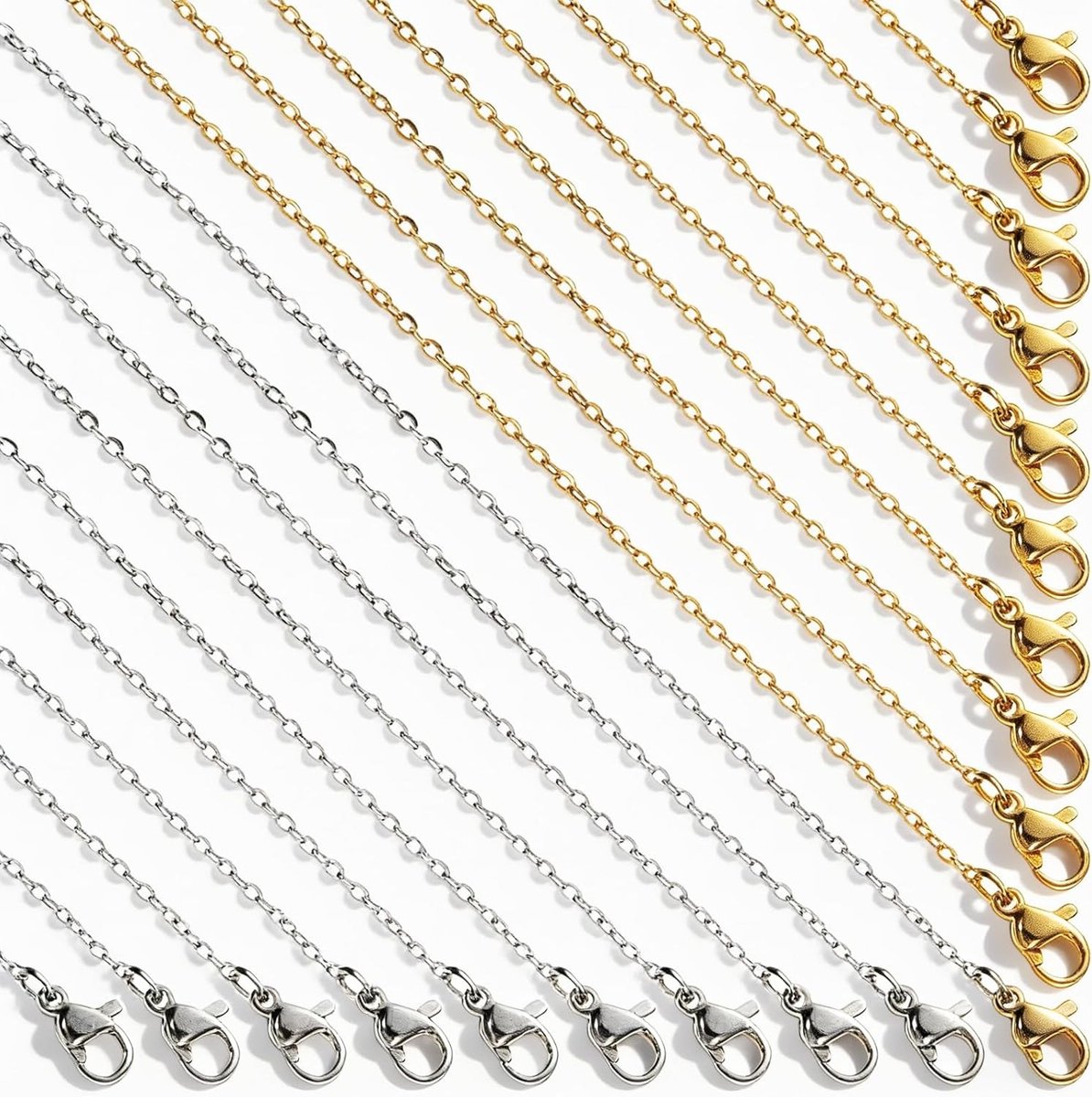 20 Stuks RVS Kettingen van 45 cm, Gouden en Zilveren Schakelkettingen voor Vrouwen met Karabijnsluiting voor DIY Sieraden Maken en Creatief Gebruik