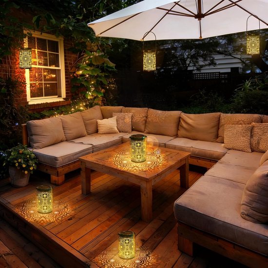 Solar Lantaarn Buiten 4 Stuks IP65 Waterdicht Vintage Metalen LED Lamp Warm Wit voor Balkon, Tuin en Patio — afbeelding 5