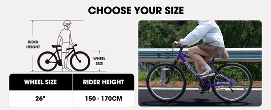 BAMCBASE Lilac Voorvering Mountainbike - 26 inch - Carbonstalen Frame - 18 Versnellingen - Handrem - V-Brake - Spatborden - Zwart van Bamcbase — afbeelding 5