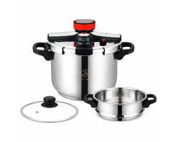 slowcooker – snelkookpan 10Liter – snelkookpan inductie – Pressure Cooker – stoommandje en Glazen Deksel Royal Swiss®