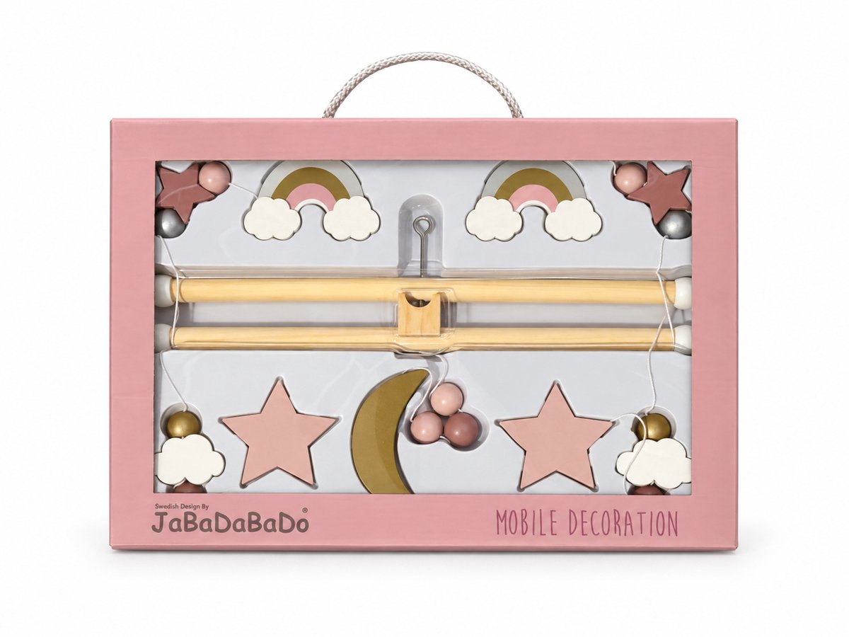 JaBaDaBaDo Babymobiel Regenboog - Houten Mobieldecoratie - Roze, Goud & Wit - Babykamer Decoratie