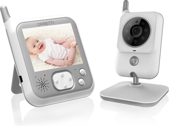 Orretti® V9 Babyfoon met camera - Sterkere Batterij - Nachtlampje - Beter Zendbereik - Groot LCD scherm - Terugspreekfunctie - Temperatuurbewaking - Slaapliedjes - Lange Afstand en hoge Batterij Capaciteit - Wit