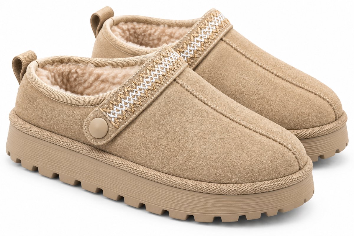 Dames Pantoffels – Warme Sloffen – Zachte Voering – Maat 39 – Beige – Valt klein, bestel 1 maat groter