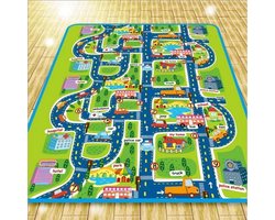 PIPIPOXER Speelmat - Babygym - Speelkleed Baby - Inclusief Speelmat & Zachte Kruipmat met Levendige Auto & Stad Print - Baby - Opvouwbaar - Babyshower -Groen