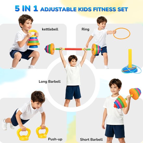 Verstelbare 5-In-1 Kettlebellset Voor Kinderen – Fitnessspeelgoed Met Verstelbaar Gewicht Voor Fysieke Beweging Bij Kleuters — afbeelding 4