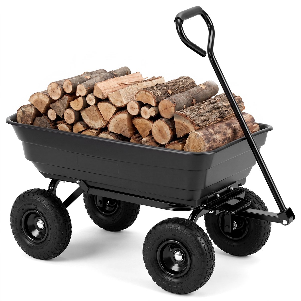 COSTWAY Bolderkar, 300 kg, 75 l, kantelfunctie, tuinwagen met verstelbare duwgreep en luchtbanden, transportwagen, metaal, kantelwagen, steekwagen, voor tuin, binnenplaats, camping, 110 x 52 x 50 cm