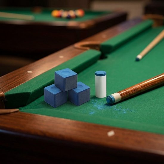 Blauw biljart krijt 4 stuks – keukrijt voor pool en snooker – 3 vierkante krijt blokjes met keu tip hulpmiddel – biljart accessoires voor 8 ball 9 ball en 10 ball — afbeelding 3