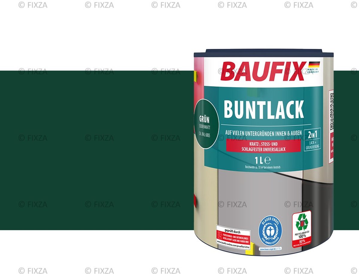 BAUFIX Universele Lakverf – Groen – Zijdeglans – Binnen & Buiten – Sneldrogend – 1 Liter