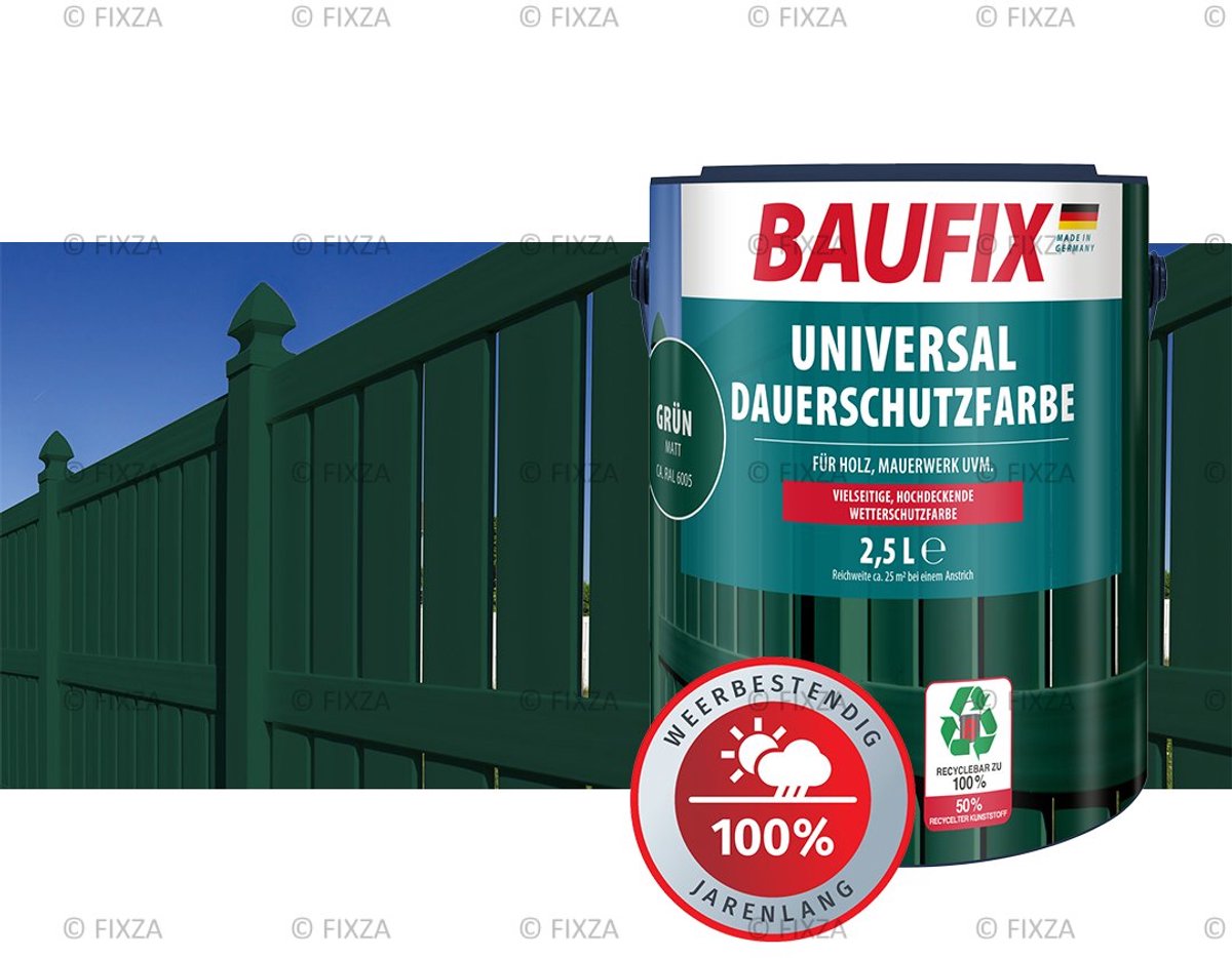 BAUFIX Dekkende Houtbeits Buiten – Groen – Universele Weerbestendige Houtverf – Voor Schutting, Tuinhuis & Gevel – Kleur naar keuze – Inhoud naar keuze – Hoogdekkend