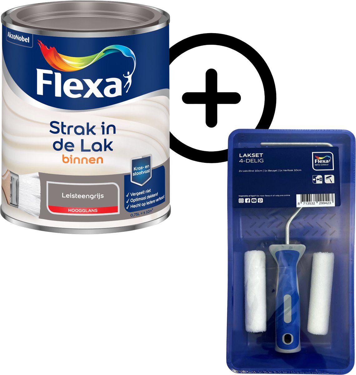 Product Bundel: Flexa - Strak In De Lak Binnenlak - Hoogglans - Leisteengrijs - 750 Ml + Flexa Lakset